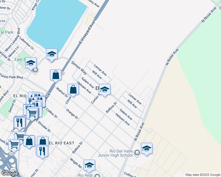 map of restaurants, bars, coffee shops, grocery stores, and more near 3411 Elaine Street in Oxnard