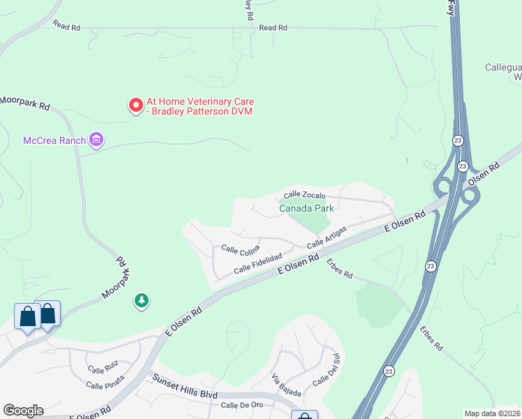 map of restaurants, bars, coffee shops, grocery stores, and more near 1441 Calle Hondanada in Thousand Oaks