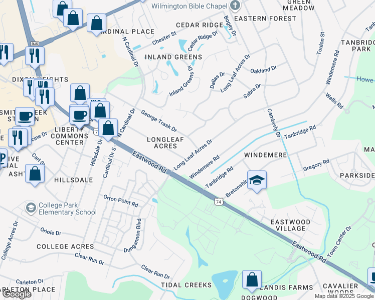map of restaurants, bars, coffee shops, grocery stores, and more near 770 George Trask Drive in Wilmington