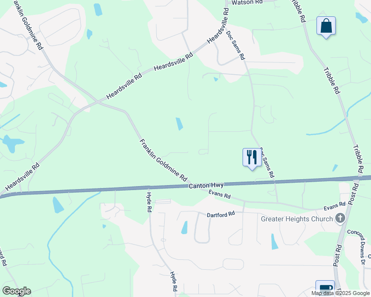 map of restaurants, bars, coffee shops, grocery stores, and more near 4320 Franklin Goldmine Road in Cumming