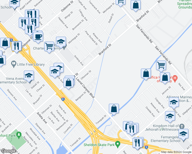 map of restaurants, bars, coffee shops, grocery stores, and more near 12708 Eagle Rock Way in Los Angeles