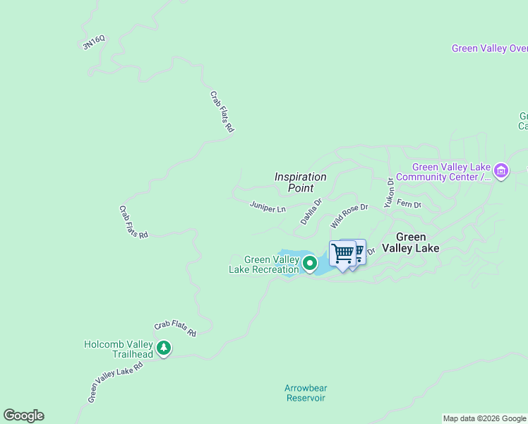 map of restaurants, bars, coffee shops, grocery stores, and more near 33003 Juniper Lane in Green Valley Lake