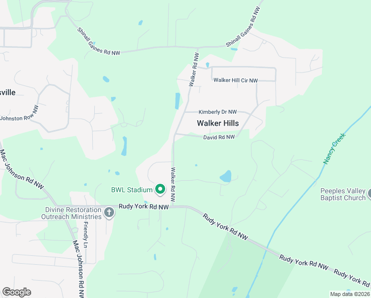 map of restaurants, bars, coffee shops, grocery stores, and more near 76 Walker Road Northwest in Cartersville