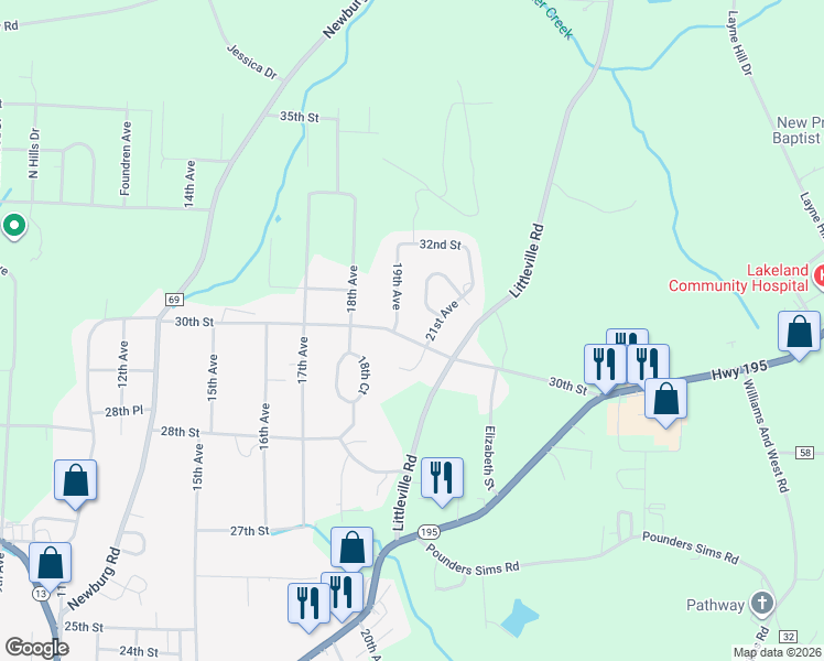 map of restaurants, bars, coffee shops, grocery stores, and more near 1812-2198 30th Street in Haleyville