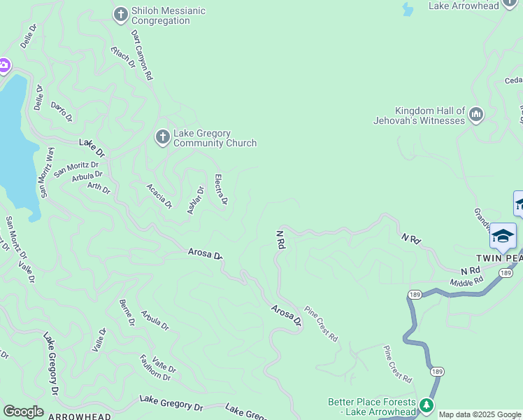 map of restaurants, bars, coffee shops, grocery stores, and more near Chillon Drive in Crestline