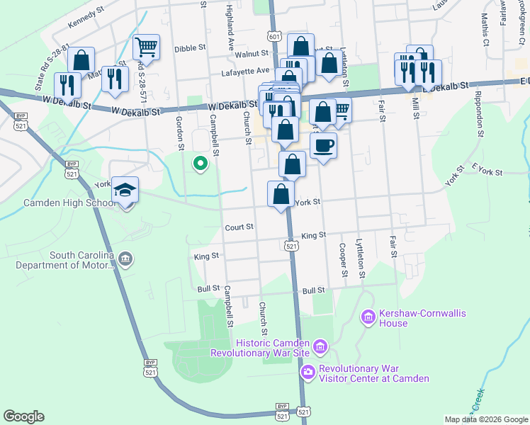 map of restaurants, bars, coffee shops, grocery stores, and more near 708A Church Street in Camden