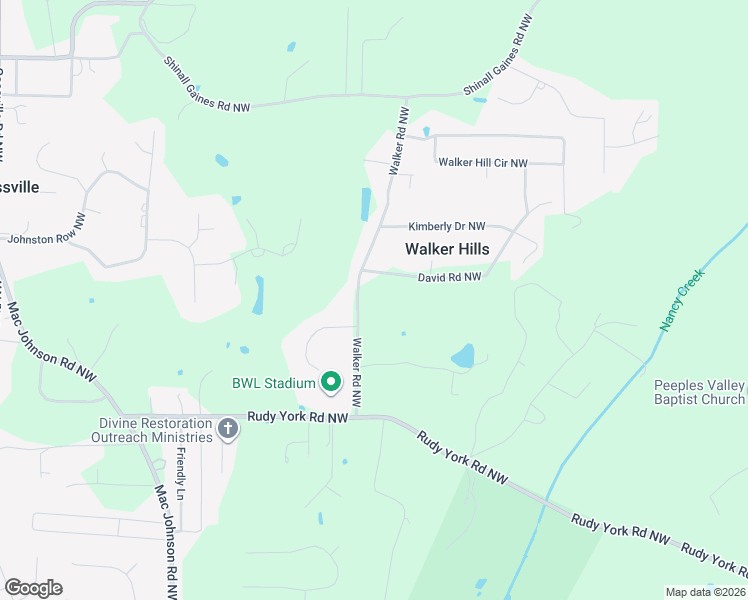 map of restaurants, bars, coffee shops, grocery stores, and more near 77 Walker Road Northwest in Cartersville