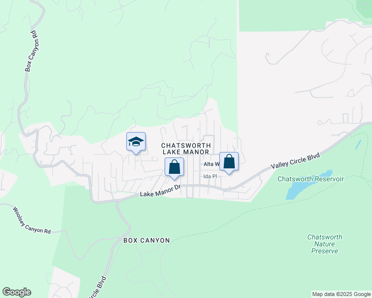 map of restaurants, bars, coffee shops, grocery stores, and more near 20801 Devonshire Street in Los Angeles