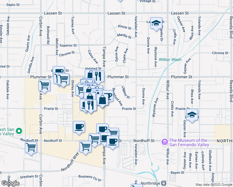 map of restaurants, bars, coffee shops, grocery stores, and more near 9356 Beckford Avenue in Los Angeles