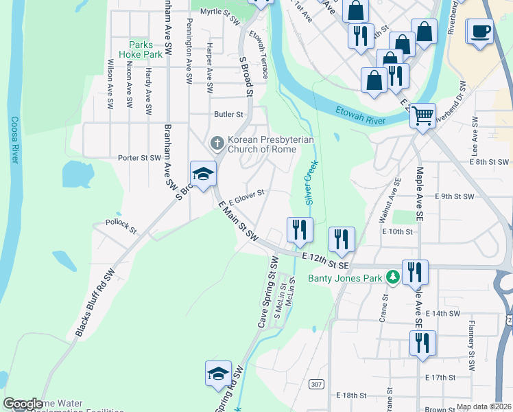 map of restaurants, bars, coffee shops, grocery stores, and more near 11 North Blanche Avenue in Rome