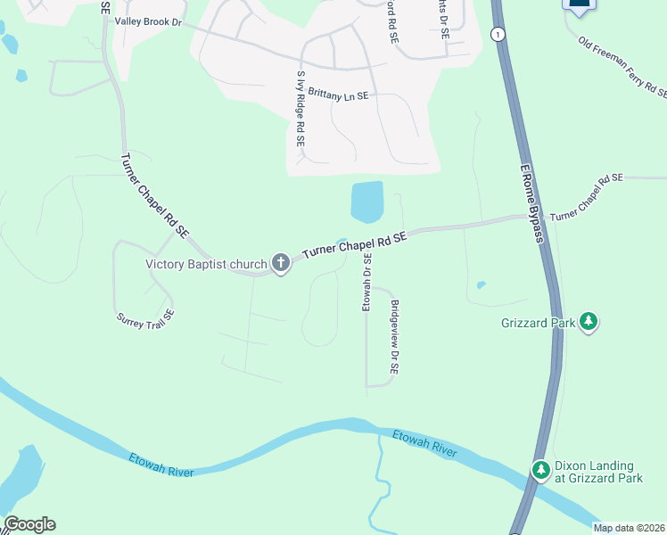 map of restaurants, bars, coffee shops, grocery stores, and more near 35 Covey Rise Drive Southeast in Rome