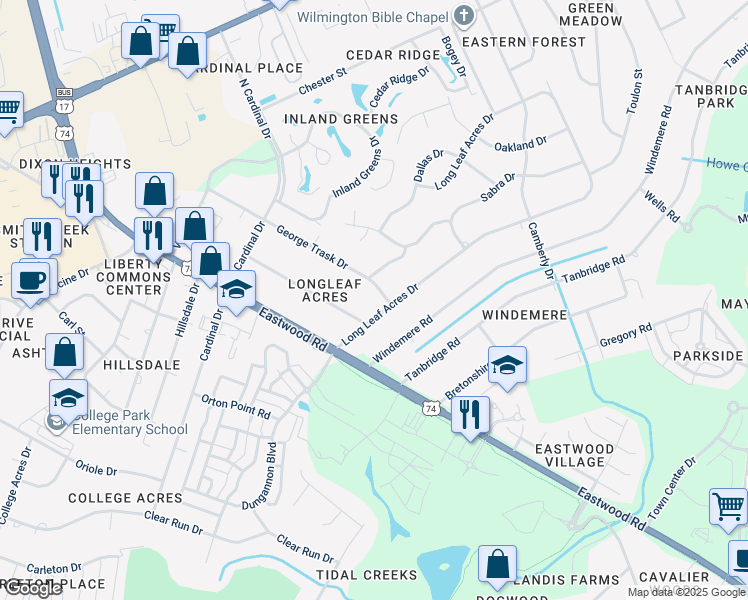 map of restaurants, bars, coffee shops, grocery stores, and more near 770 George Trask Drive in Wilmington