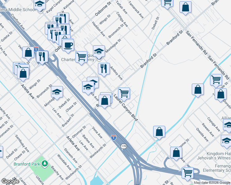 map of restaurants, bars, coffee shops, grocery stores, and more near in Los Angeles