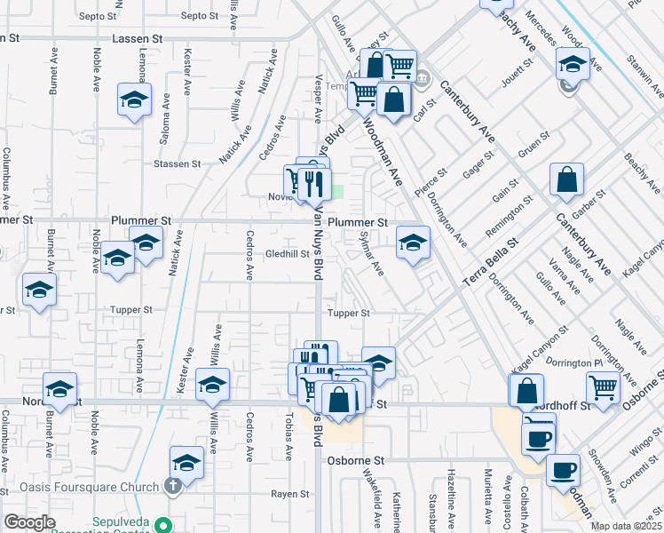 map of restaurants, bars, coffee shops, grocery stores, and more near Unnamed Road in Los Angeles