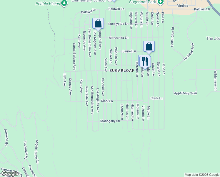 map of restaurants, bars, coffee shops, grocery stores, and more near 622 Sunset Lane in Big Bear
