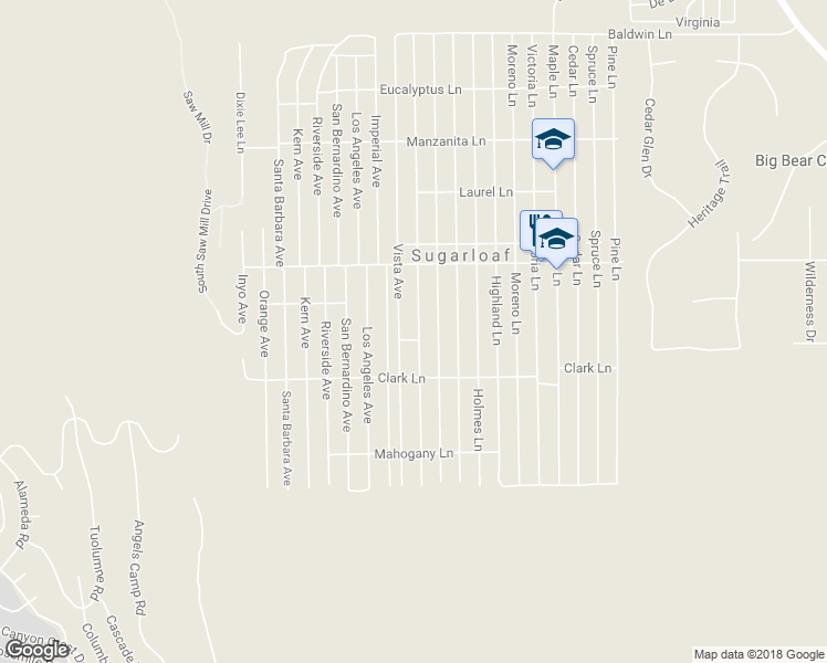 map of restaurants, bars, coffee shops, grocery stores, and more near 622 Sunset Lane in Big Bear