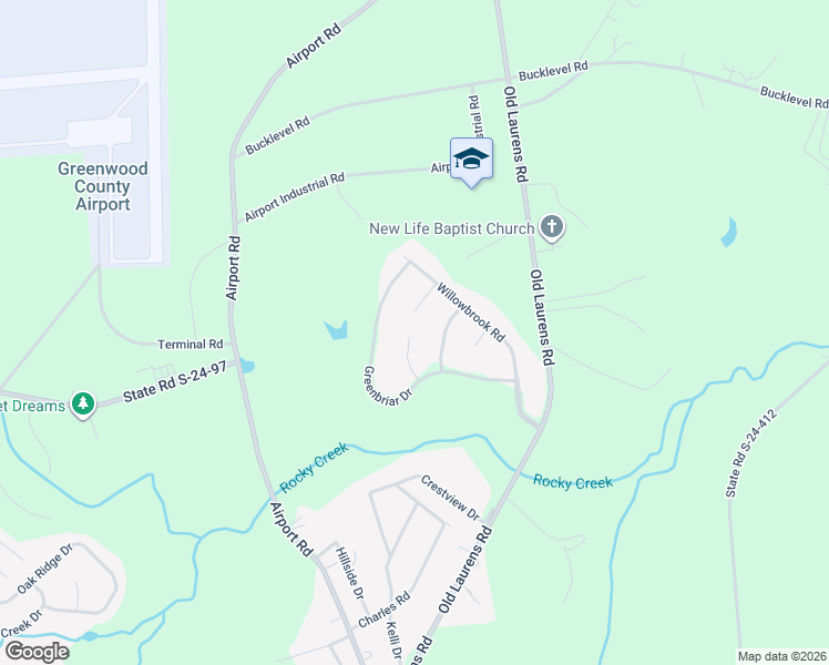 map of restaurants, bars, coffee shops, grocery stores, and more near 107 Ridgemont Court in Greenwood