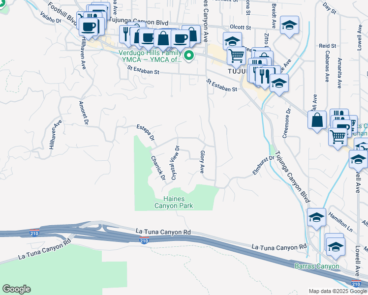 map of restaurants, bars, coffee shops, grocery stores, and more near 6849 Northford Drive in Los Angeles