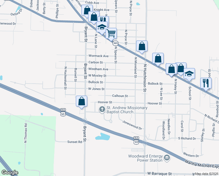 map of restaurants, bars, coffee shops, grocery stores, and more near 5713 West Jones Street in Pine Bluff