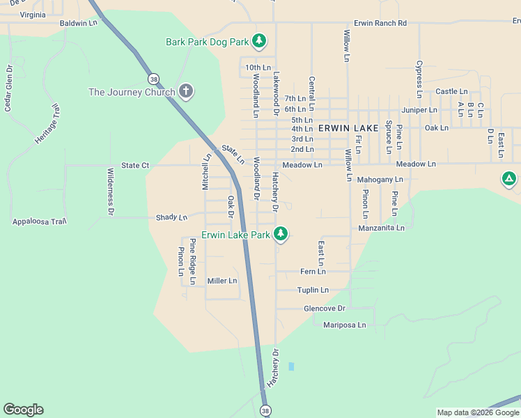 map of restaurants, bars, coffee shops, grocery stores, and more near 1111 Woodland Drive in Big Bear
