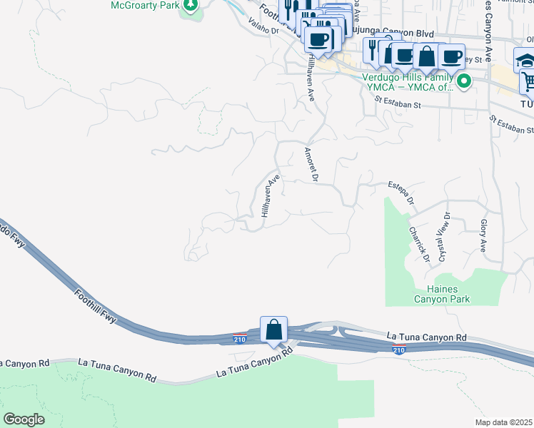 map of restaurants, bars, coffee shops, grocery stores, and more near 9446 Hillhaven Avenue in Los Angeles