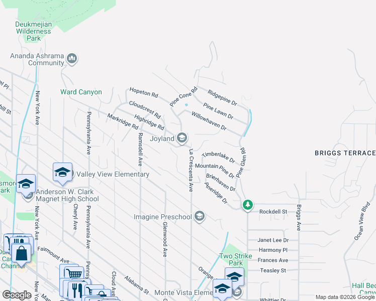 map of restaurants, bars, coffee shops, grocery stores, and more near 5445 La Crescenta Avenue in La Crescenta-Montrose