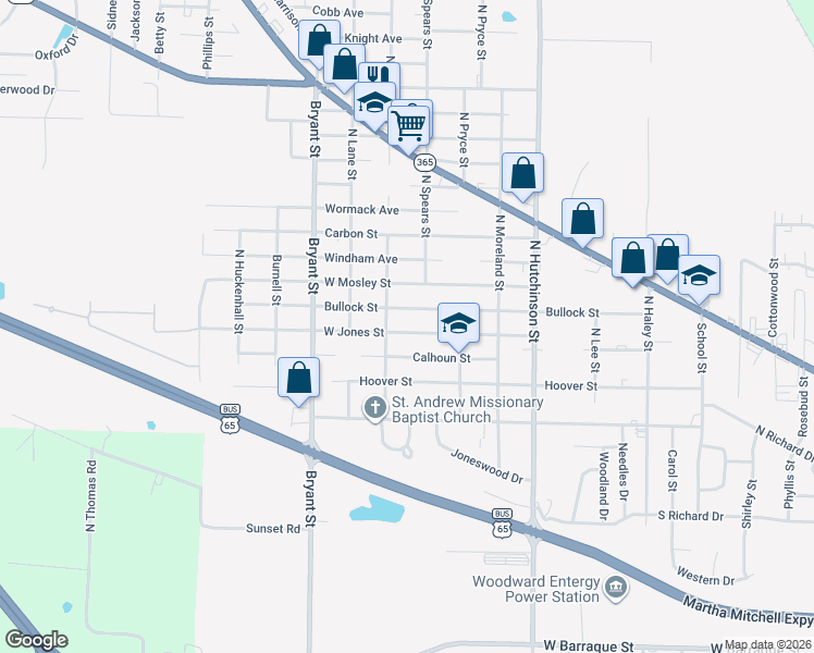 map of restaurants, bars, coffee shops, grocery stores, and more near 5713 West Jones Street in Pine Bluff