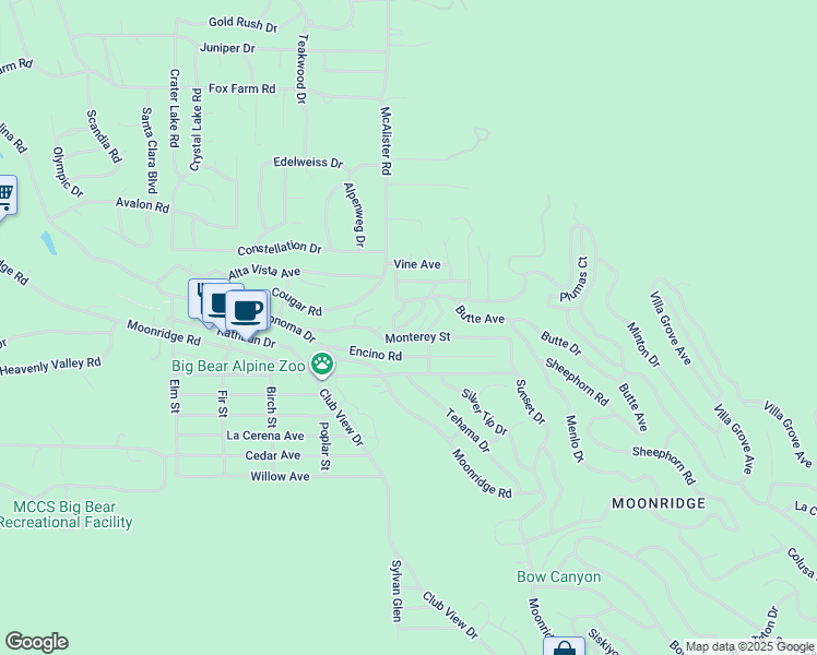 map of restaurants, bars, coffee shops, grocery stores, and more near 42965 Monterey Street in Big Bear Lake