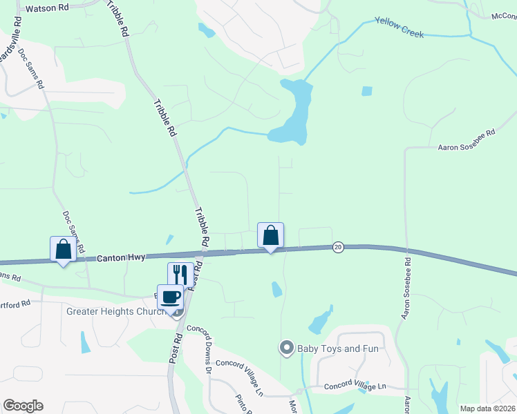 map of restaurants, bars, coffee shops, grocery stores, and more near 3540 Daylon Drive in Cumming