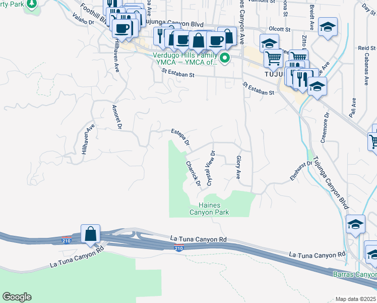 map of restaurants, bars, coffee shops, grocery stores, and more near 7000 Estepa Drive in Los Angeles