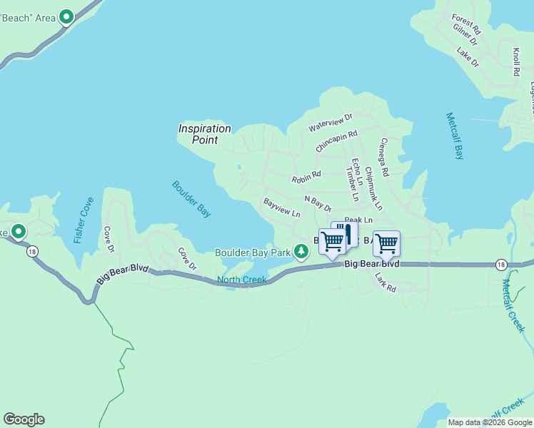 map of restaurants, bars, coffee shops, grocery stores, and more near 38994 Willow Landing Road in Big Bear Lake