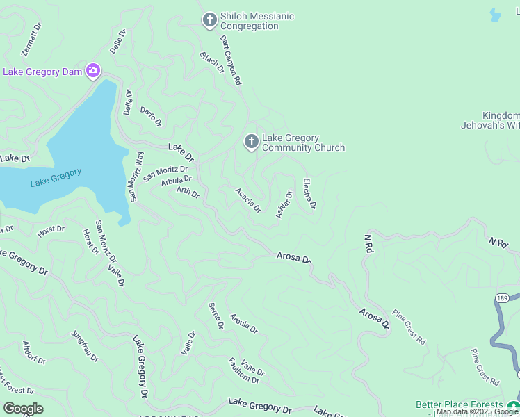 map of restaurants, bars, coffee shops, grocery stores, and more near Acacia Drive in Crestline