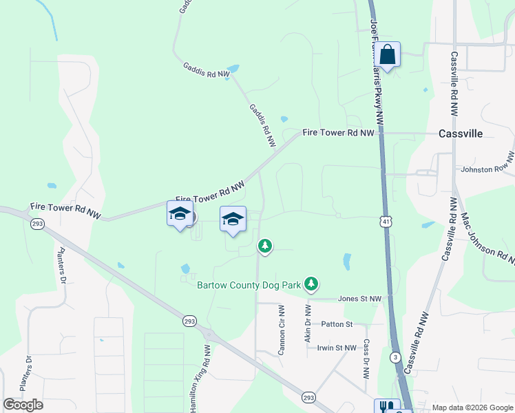 map of restaurants, bars, coffee shops, grocery stores, and more near 78 Hamilton Crossing Road Northwest in Cartersville