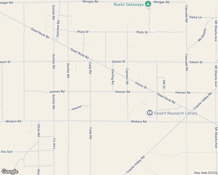 map of restaurants, bars, coffee shops, grocery stores, and more near 65154 Hoover Road in Joshua Tree