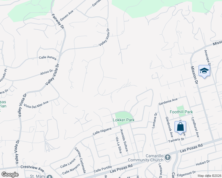 map of restaurants, bars, coffee shops, grocery stores, and more near 105 Estaban Drive in Camarillo