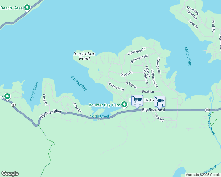 map of restaurants, bars, coffee shops, grocery stores, and more near 38994 Willow Landing Road in Big Bear Lake
