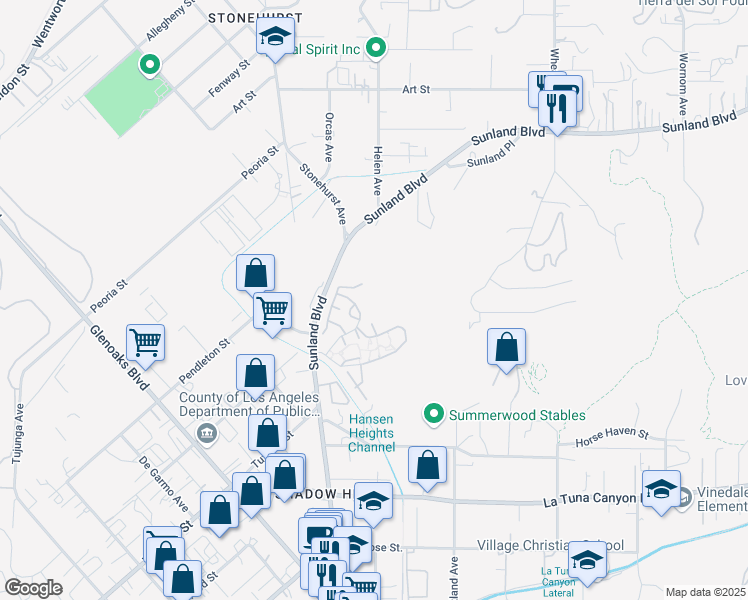 map of restaurants, bars, coffee shops, grocery stores, and more near 10831 Roycroft Street in Sun Valley