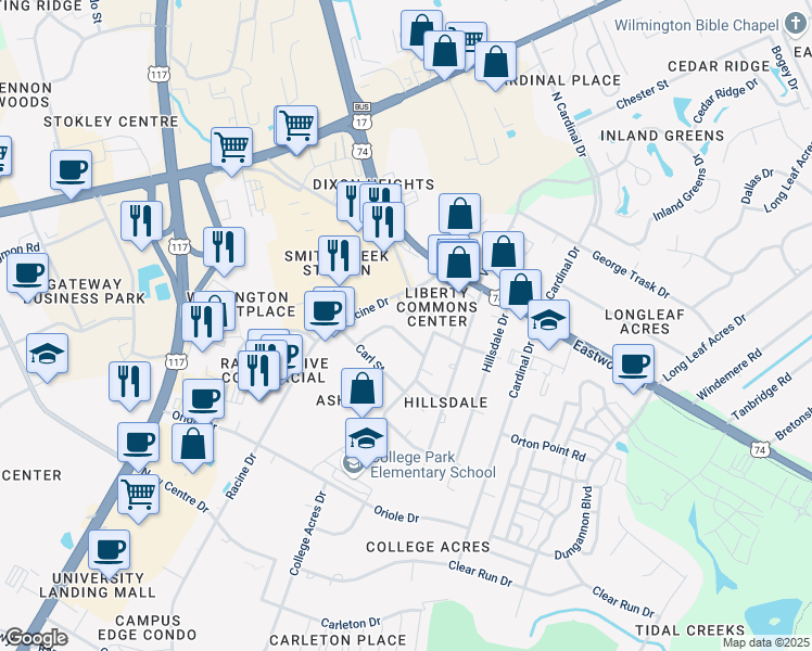 map of restaurants, bars, coffee shops, grocery stores, and more near 403 Benjamin Avenue in Wilmington