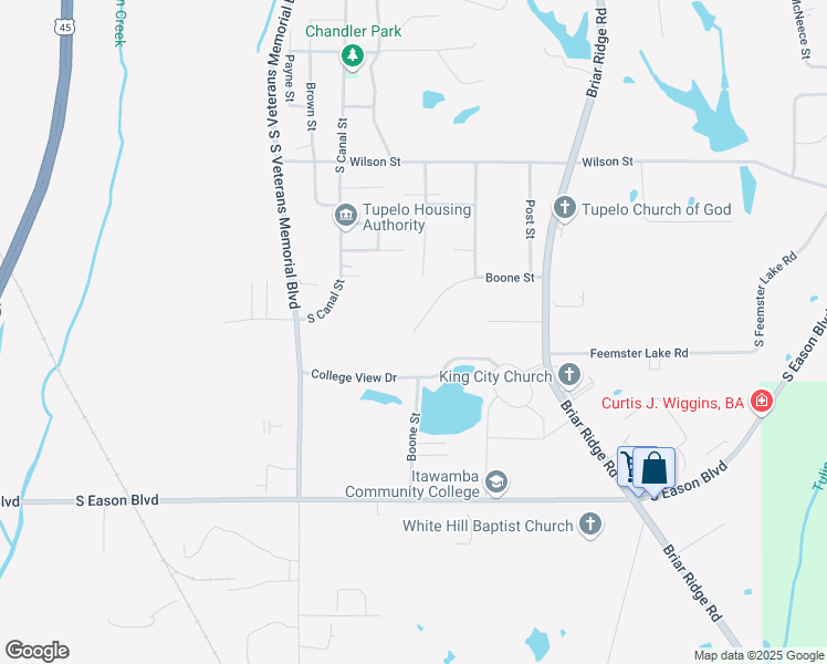 map of restaurants, bars, coffee shops, grocery stores, and more near 1201 Boone Street in Tupelo