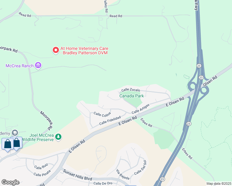 map of restaurants, bars, coffee shops, grocery stores, and more near 4435 Erbes Road in Thousand Oaks