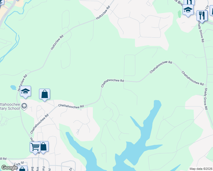 map of restaurants, bars, coffee shops, grocery stores, and more near 3525 Chattahoochee Road in Cumming