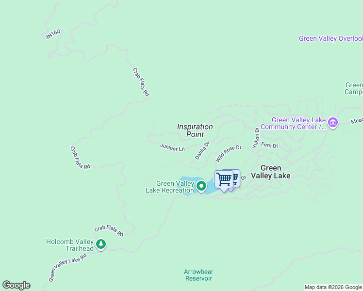 map of restaurants, bars, coffee shops, grocery stores, and more near 33058 Juniper Lane in Green Valley Lake