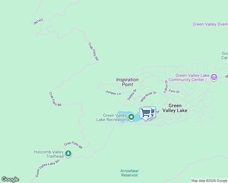 map of restaurants, bars, coffee shops, grocery stores, and more near 33058 Juniper Lane in Green Valley Lake