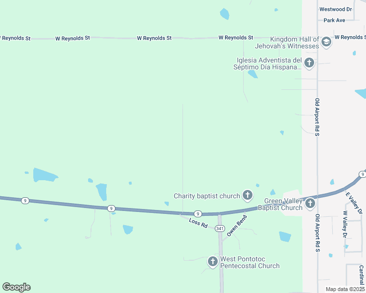map of restaurants, bars, coffee shops, grocery stores, and more near Rabbit Creek Road in Pontotoc