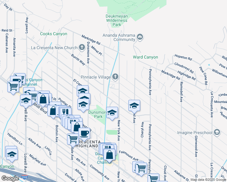 map of restaurants, bars, coffee shops, grocery stores, and more near 3427 Paraiso Way in Glendale