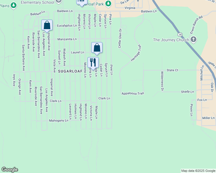 map of restaurants, bars, coffee shops, grocery stores, and more near 607 Spruce Lane in Sugarloaf