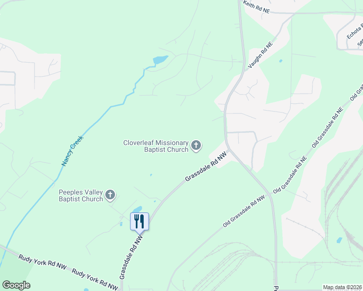 map of restaurants, bars, coffee shops, grocery stores, and more near 1001 Grassdale Road Northwest in Cartersville