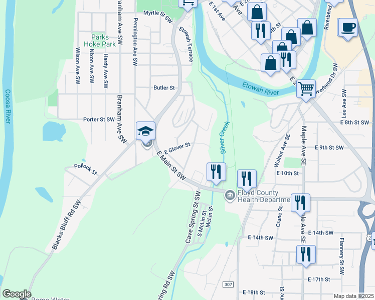 map of restaurants, bars, coffee shops, grocery stores, and more near 19 North Blanche Avenue in Rome