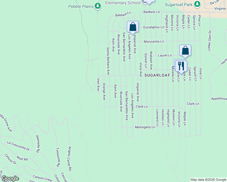 map of restaurants, bars, coffee shops, grocery stores, and more near 644 Kern Avenue in Big Bear
