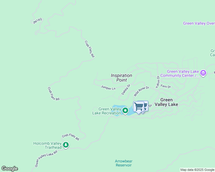 map of restaurants, bars, coffee shops, grocery stores, and more near 33010 Juniper Lane in Green Valley Lake